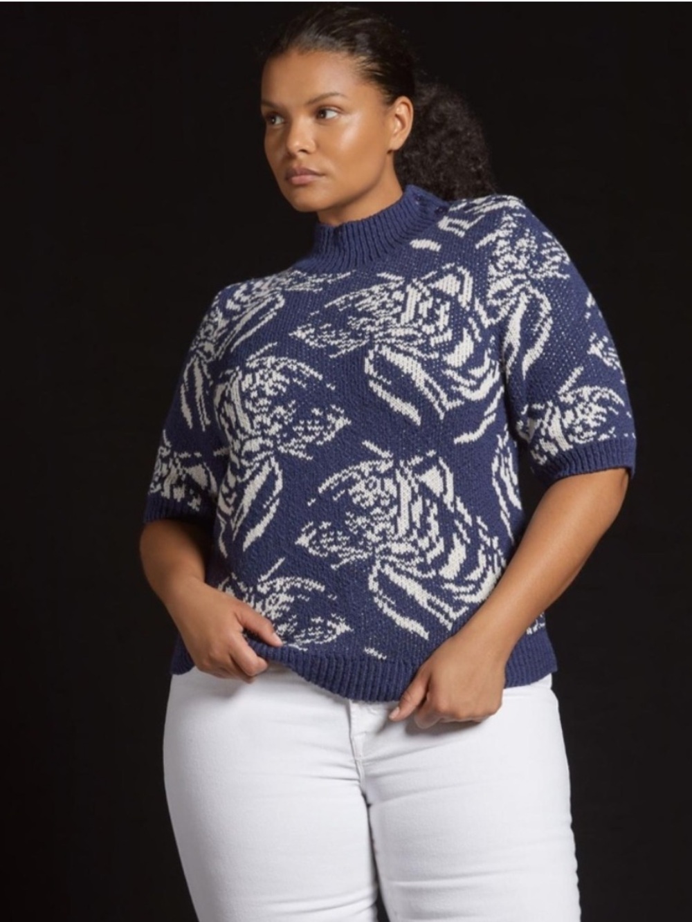 Maeve Divendra Sweater NAVY Blue Floral - size XL tiger print